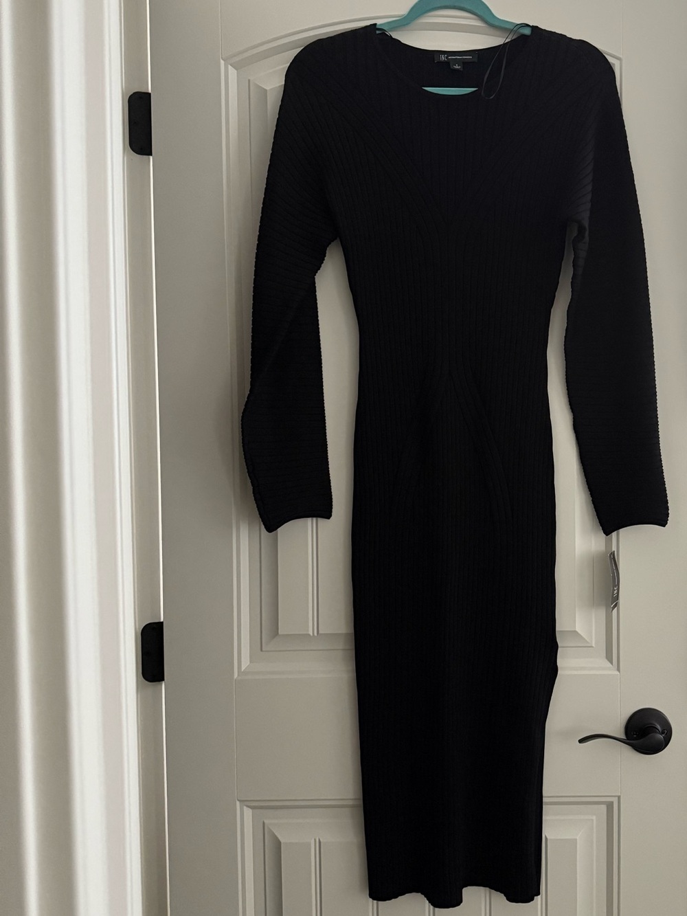 INC International Concepts Black Ribbed Long-Sleeve Midi Dress